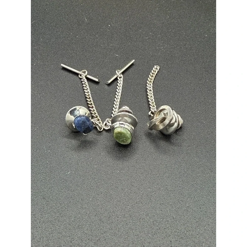 Vintage Cufflink Singles Lot (4) Swank & Unmarked Stone Chain Cuff Links